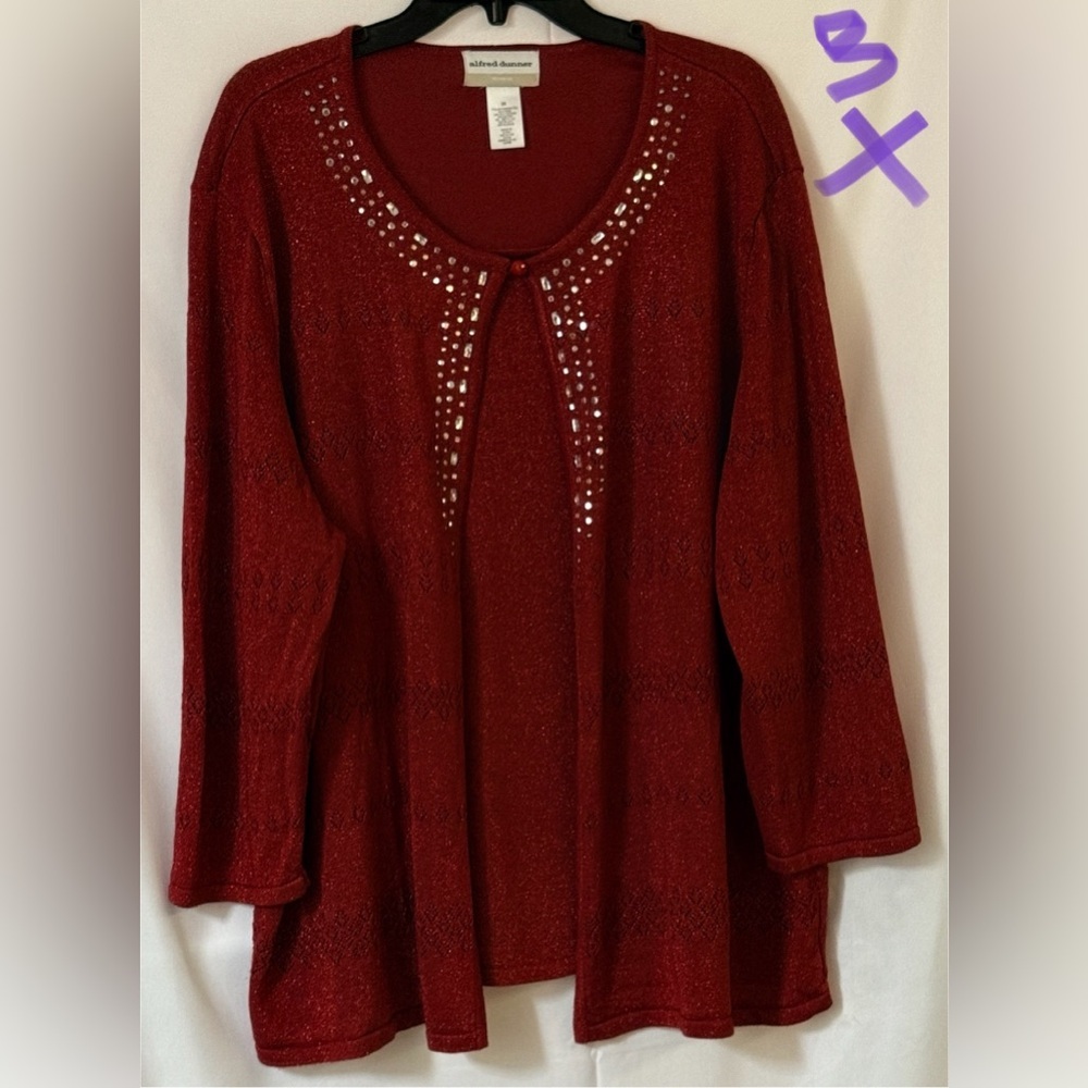 Alfred Dunner Red Cardigan with Studded Detail